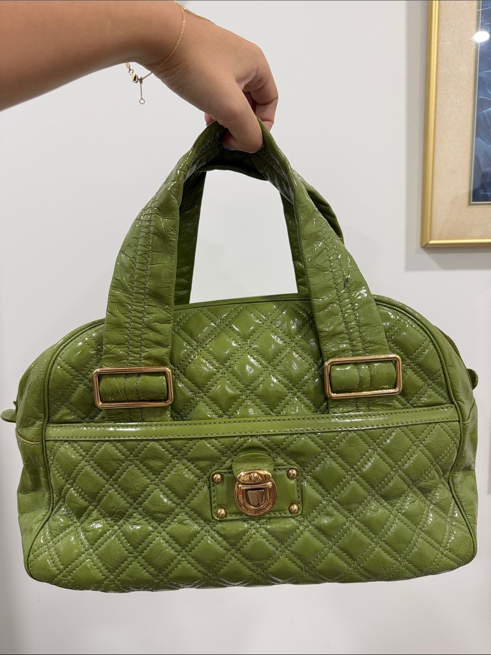 Marc Jacob’s Quilted Olive Green Barrel Handbag